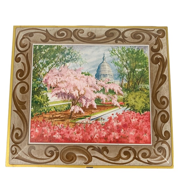 LARGE Vintage tin box Washington DC cherry blossoms capitol Sunshine Biscuits NY